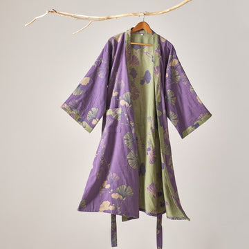Kimono in garza di cotone e ginkgo - Viola - XL - image 0
