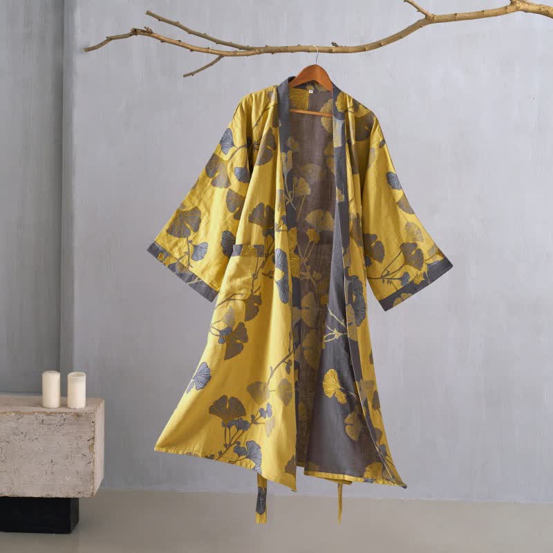 Kimono in garza di cotone e ginkgo - image 8