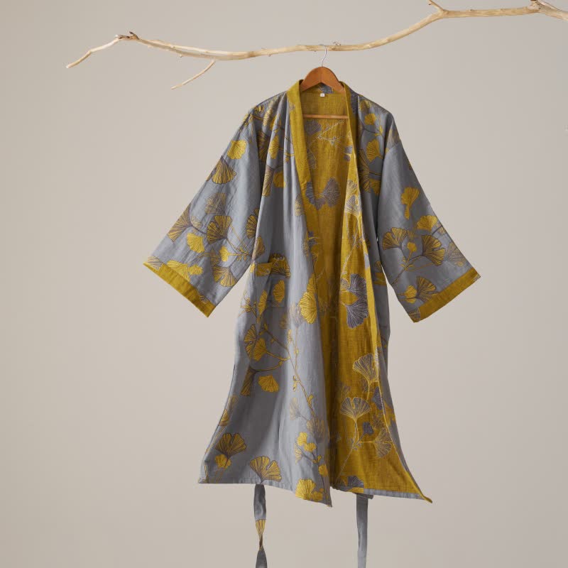 Kimono in garza di cotone e ginkgo - Grigio chiaro - XL - image 32