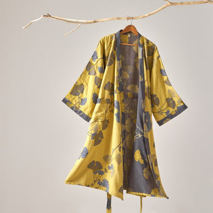 Kimono in garza di cotone e ginkgo - Giallo - XL - image 9