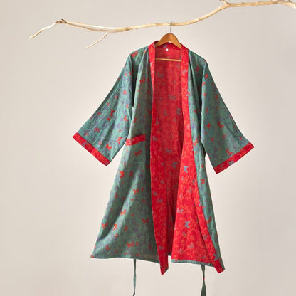 Kimono vintage a farfalla in garza di cotone Ownkoti - Verde - XL - image 10