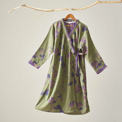 Camicia da notte in cotone ispirata all'Hanfu con foglie di Ginkgo - Verde - XL - image 8