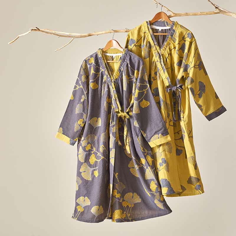 Camicia da notte in cotone ispirata all'Hanfu con foglie di Ginkgo - image 1