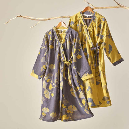 Camicia da notte in cotone ispirata all'Hanfu con foglie di Ginkgo - image 1