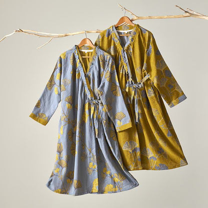 Camicia da notte in cotone ispirata all'Hanfu con foglie di Ginkgo - image 3