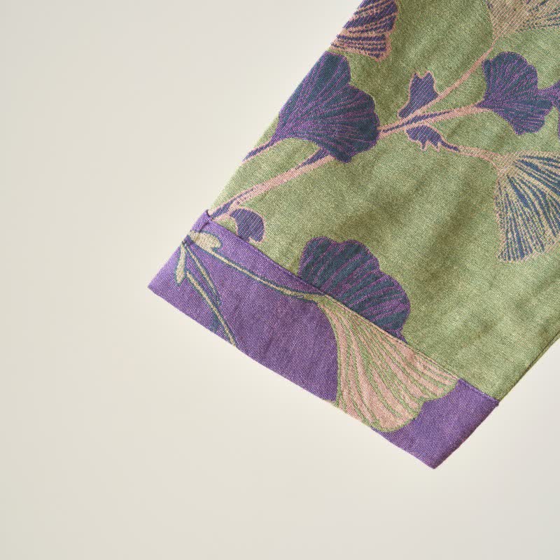 Camicia da notte in cotone ispirata all'Hanfu con foglie di Ginkgo - image 11
