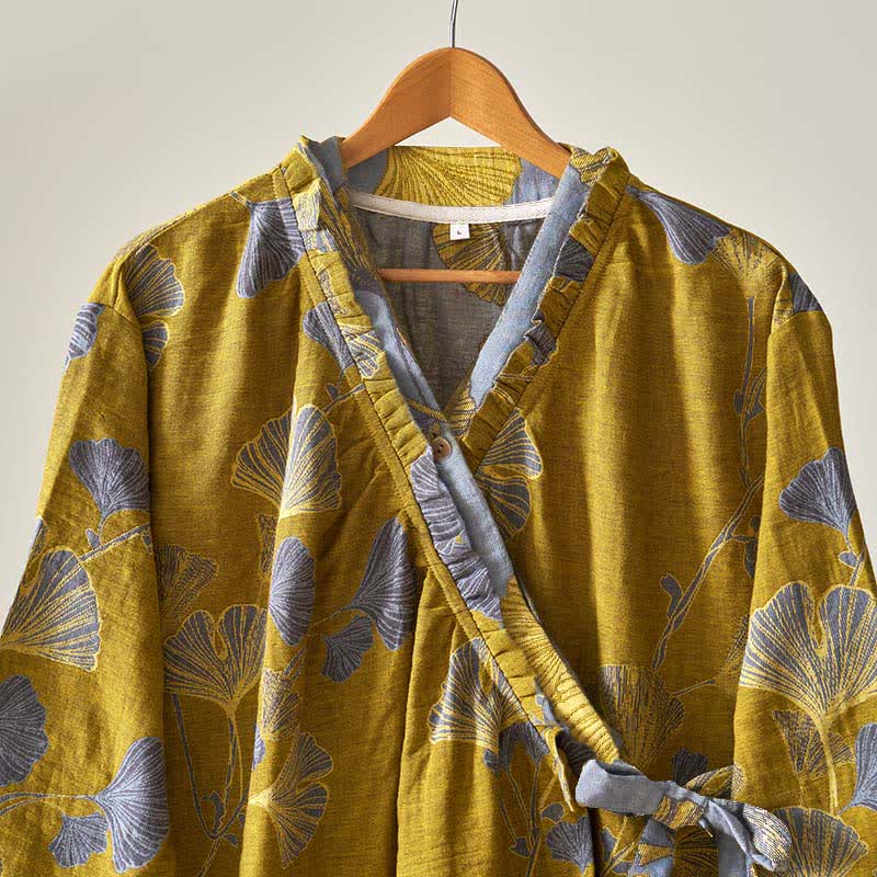 Camicia da notte in cotone ispirata all'Hanfu con foglie di Ginkgo - image 26