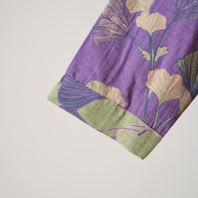 Camicia da notte in cotone ispirata all'Hanfu con foglie di Ginkgo - image 24