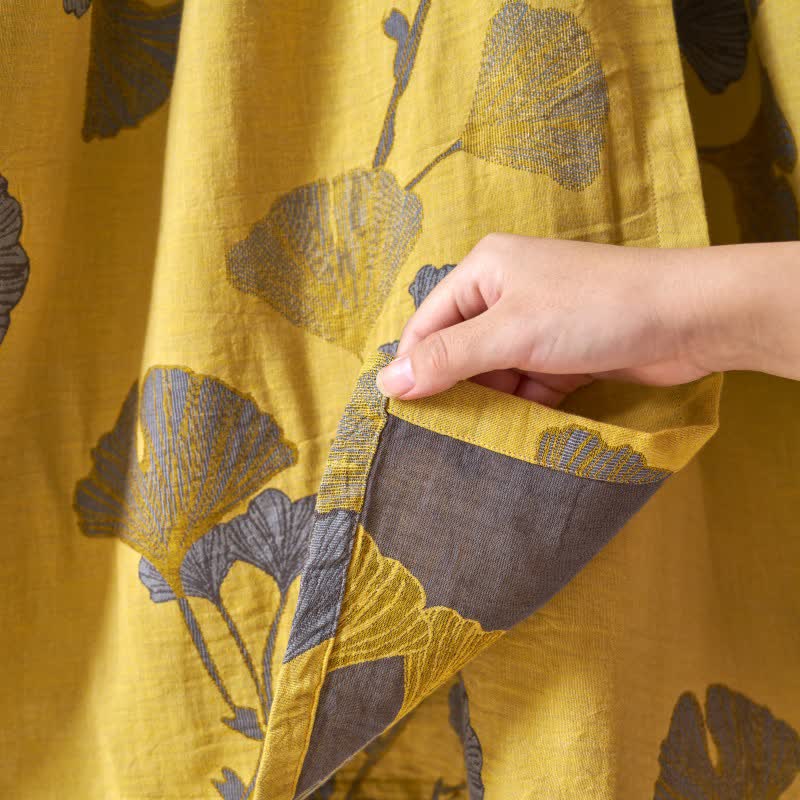 Camicia da notte in cotone ispirata all'Hanfu con foglie di Ginkgo - image 5