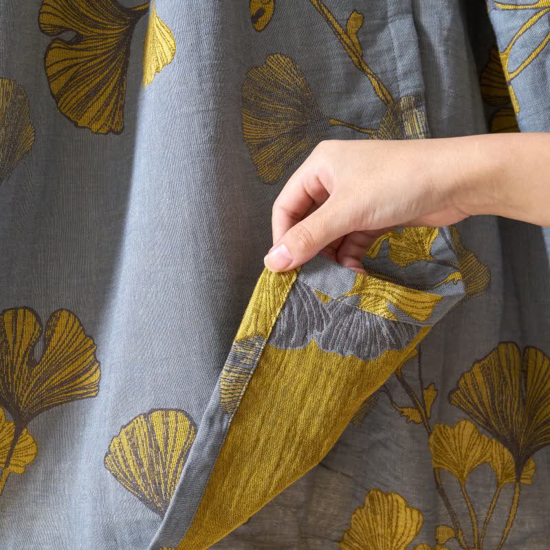 Camicia da notte in cotone ispirata all'Hanfu con foglie di Ginkgo - image 17