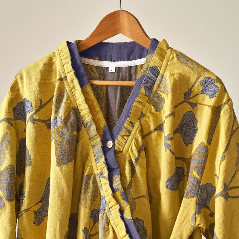 Camicia da notte in cotone ispirata all'Hanfu con foglie di Ginkgo - image 4