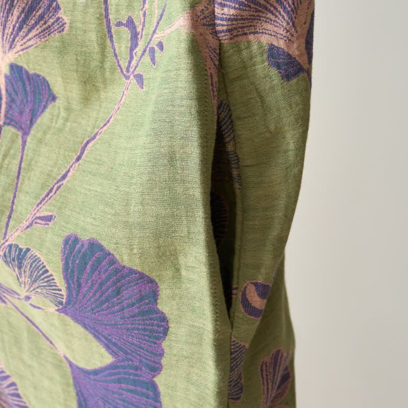 Camicia da notte in cotone ispirata all'Hanfu con foglie di Ginkgo - image 9