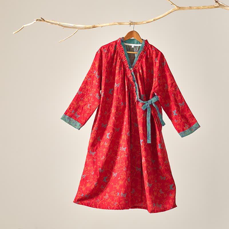 Camicia da notte in cotone ispirata all'Hanfu con farfalle vintage di Ownkoti - XL - image 0
