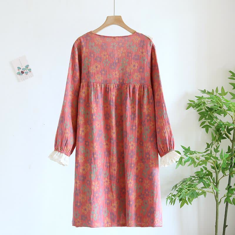 Camicia da notte a maniche lunghe in garza di cotone floreale Ownkoti - image 4
