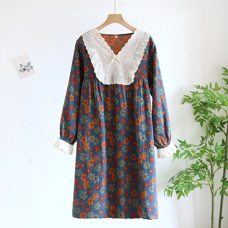 Camicia da notte a maniche lunghe in garza di cotone floreale Ownkoti - Blu - XL - image 13