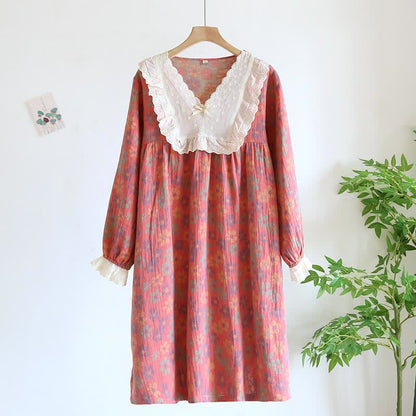 Camicia da notte a maniche lunghe in garza di cotone floreale Ownkoti - Rosa - XL - image 3
