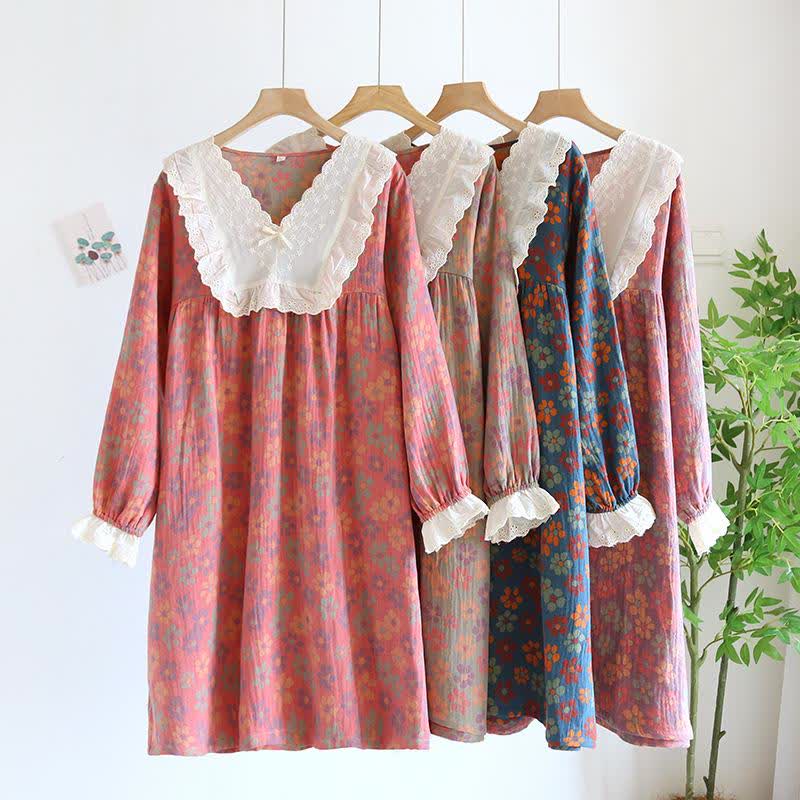 Camicia da notte a maniche lunghe in garza di cotone floreale Ownkoti - image 0