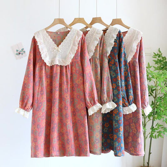 Camicia da notte a maniche lunghe in garza di cotone floreale Ownkoti - image 0