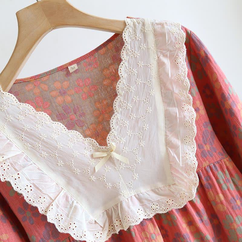 Camicia da notte a maniche lunghe in garza di cotone floreale Ownkoti - image 6