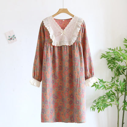 Camicia da notte a maniche lunghe in garza di cotone floreale Ownkoti - Verde - XL - image 12