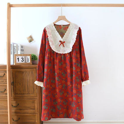 Camicia da notte a maniche lunghe in garza di cotone Ownkoti Rose - Rosso - XL - image 0