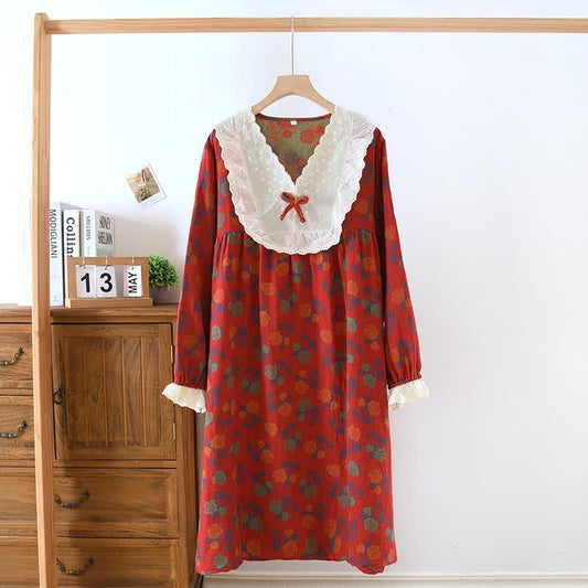 Camicia da notte a maniche lunghe in garza di cotone Ownkoti Rose - Rosso - XL - image 0