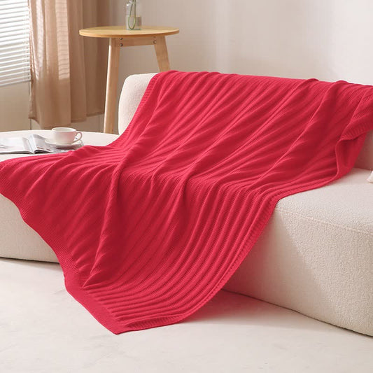 Coperta lavorata a maglia con trama a righe solide Ownkoti - Rosa rossa - 130cm x 200cm - image 0