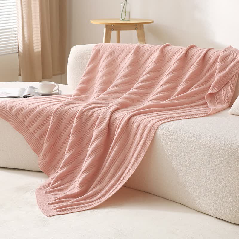 Coperta lavorata a maglia con trama a righe solide Ownkoti - Rosa - 130cm x 200cm - image 2
