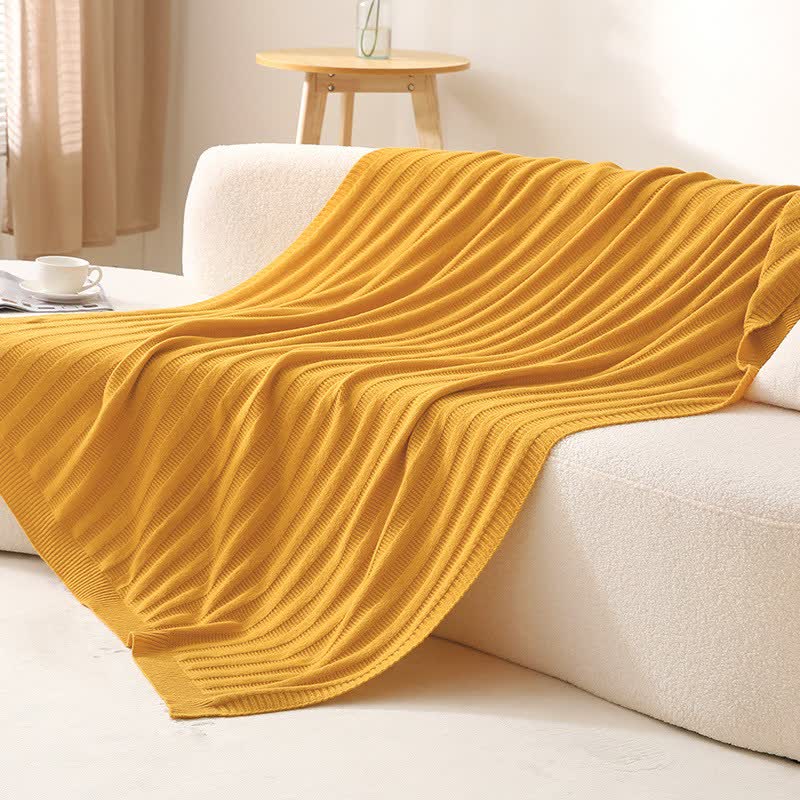 Coperta lavorata a maglia con trama a righe solide Ownkoti - Giallo - 130cm x 200cm - image 10