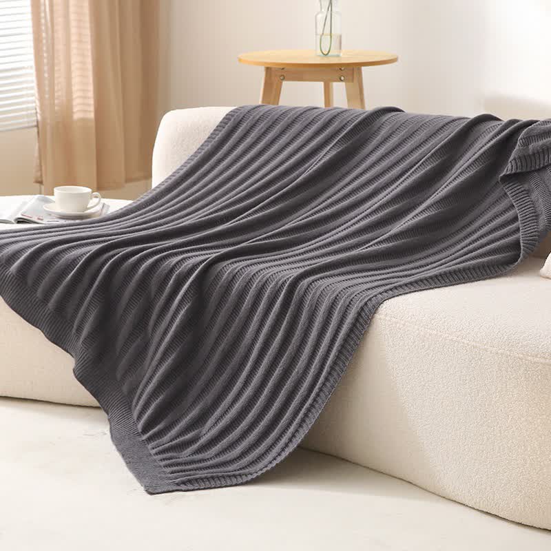 Coperta lavorata a maglia con trama a righe solide Ownkoti - Grigio scuro - 130cm x 200cm - image 8
