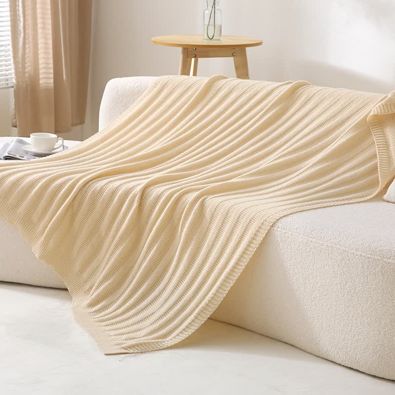 Coperta lavorata a maglia con trama a righe solide Ownkoti - Albicocca - 130cm x 200cm - image 9