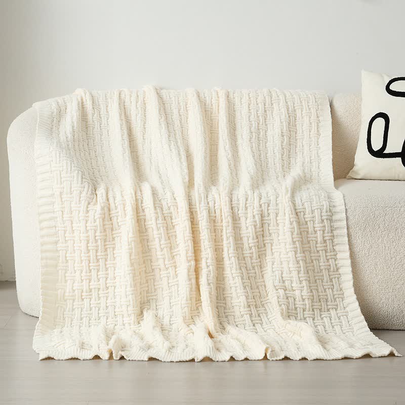 Coperta in maglia testurizzata con nodo solido Ownkoti - Beige - 150cm x200cm - image 4