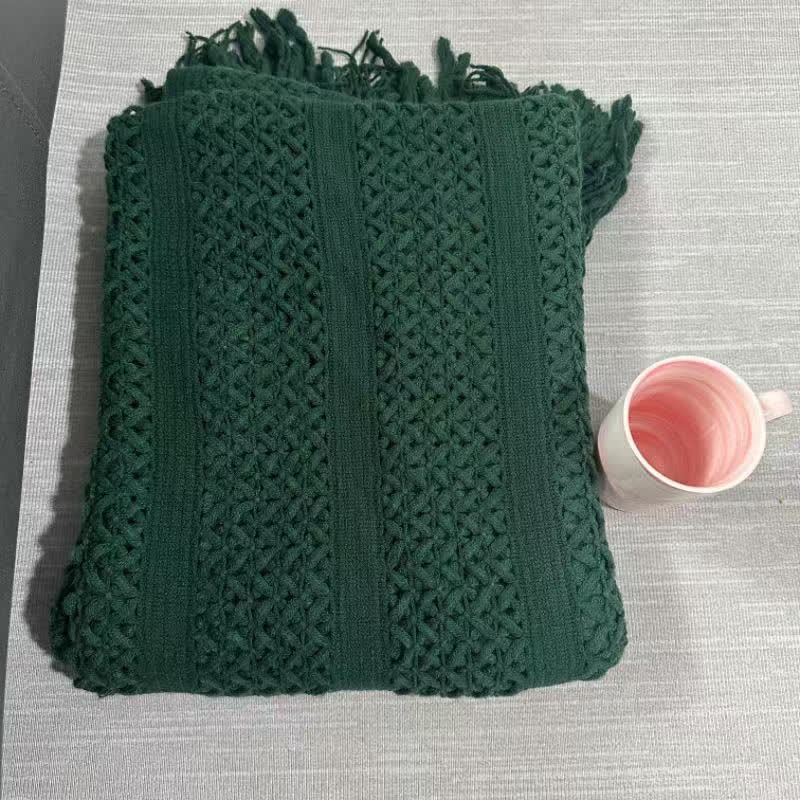 Coperta in maglia geometrica a trecce Ownkoti - Verde scuro - 130cm x 230cm - image 9