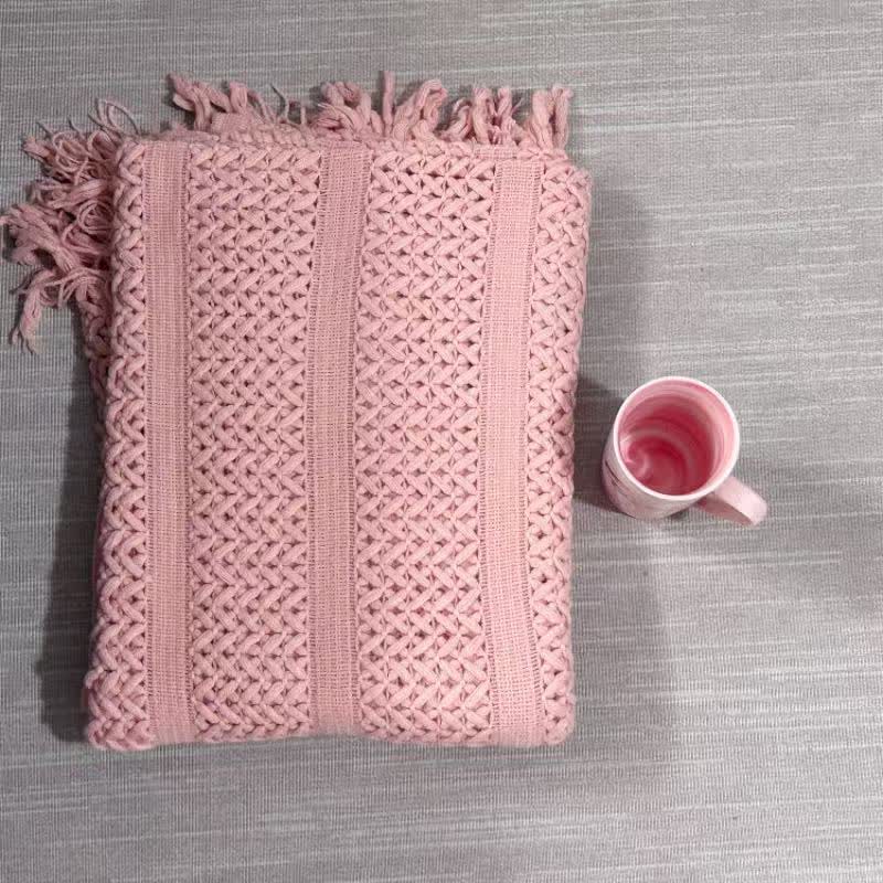 Coperta in maglia geometrica a trecce Ownkoti - Rosa - 130cm x 230cm - image 8