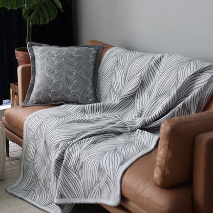 Coperta artistica lavorata a maglia con foglie Ownkoti - Grigio - Coperta - 130cm x 240cm - image 15