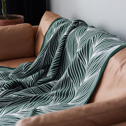 Coperta artistica lavorata a maglia con foglie Ownkoti - Verde - Coperta - 130cm x 240cm - image 2