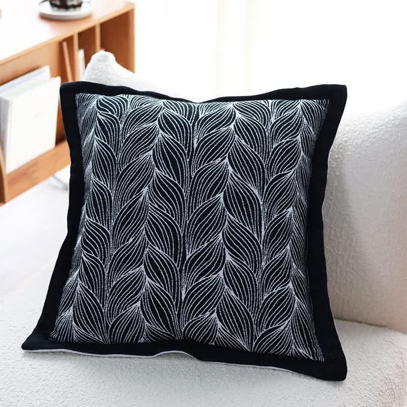 Coperta artistica lavorata a maglia con foglie Ownkoti - Nero - Cuscino - 55cm x 55cm - image 12