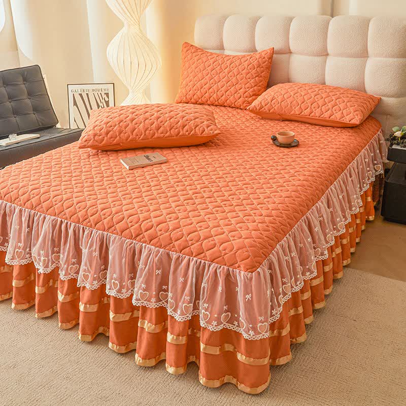 Lenzuolo con gonna trapuntata a forma di cuore Ownkoti - Arancia - Gonna letto con 2 federe - Matrimoniale Grande - image 12