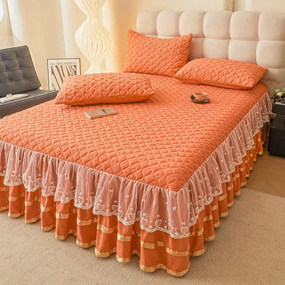 Lenzuolo con gonna trapuntata a forma di cuore Ownkoti - Arancia - Gonna letto con 2 federe - Matrimoniale Grande - image 12
