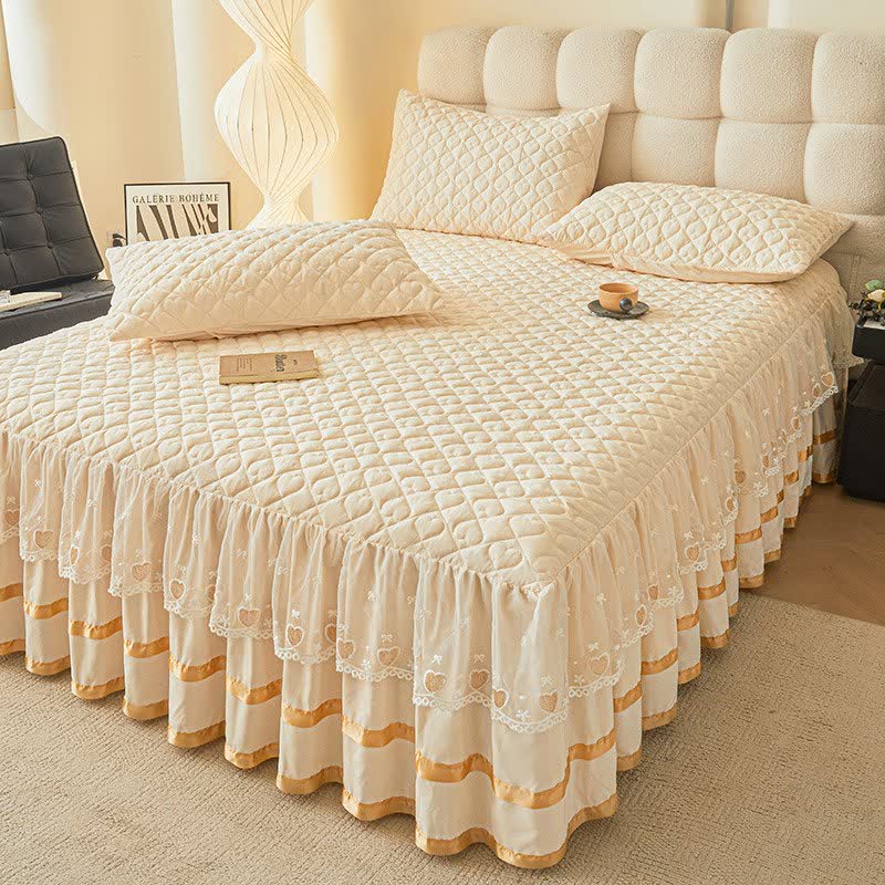 Lenzuolo con gonna trapuntata a forma di cuore Ownkoti - Beige - Gonna letto con 2 federe - Matrimoniale Grande - image 10