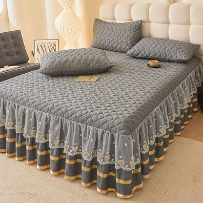 Lenzuolo con gonna trapuntata a forma di cuore Ownkoti - Grigio scuro - Gonna letto con 2 federe - Matrimoniale Grande - image 8