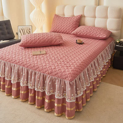 Lenzuolo con gonna trapuntata a forma di cuore Ownkoti - Rosa - Gonna letto con 2 federe - Matrimoniale Grande - image 14