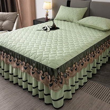 Lenzuolo con gonna da letto trapuntata in pizzo a forma di cuore Ownkoti - Verde - Gonna letto con 2 federe - Matrimoniale Grande - image 14