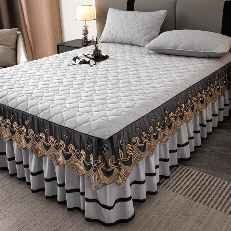 Lenzuolo con gonna da letto trapuntata in pizzo a forma di cuore Ownkoti - Grigio chiaro - Gonna letto con 2 federe - Matrimoniale Grande - image 8