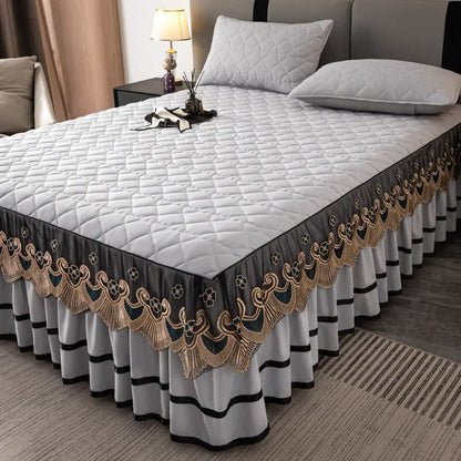 Lenzuolo con gonna da letto trapuntata in pizzo a forma di cuore Ownkoti - Grigio chiaro - Gonna letto con 2 federe - Matrimoniale Grande - image 8