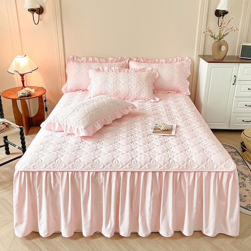 Lenzuolo con gonna trapuntata geometrica Ownkoti - Rosa - Gonna letto con 2 federe - Matrimoniale Grande - image 13