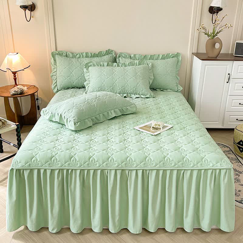 Lenzuolo con gonna trapuntata geometrica Ownkoti - Verde - Gonna letto con 2 federe - Matrimoniale Grande - image 11