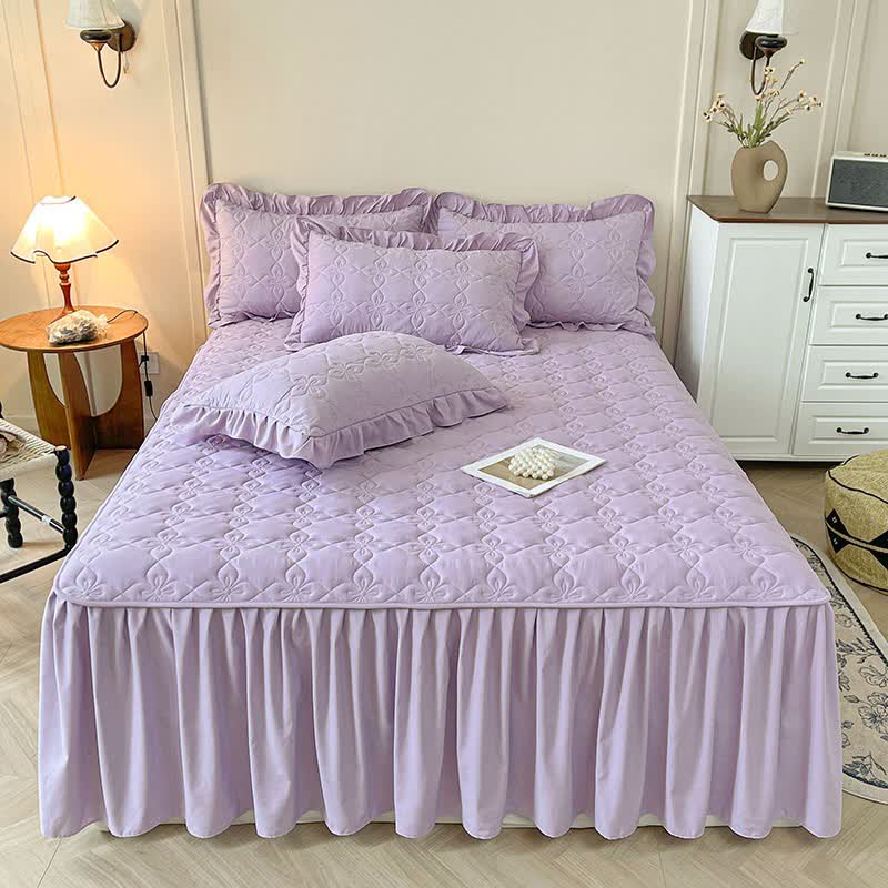 Lenzuolo con gonna trapuntata geometrica Ownkoti - Viola - Gonna letto con 2 federe - Matrimoniale Grande - image 10