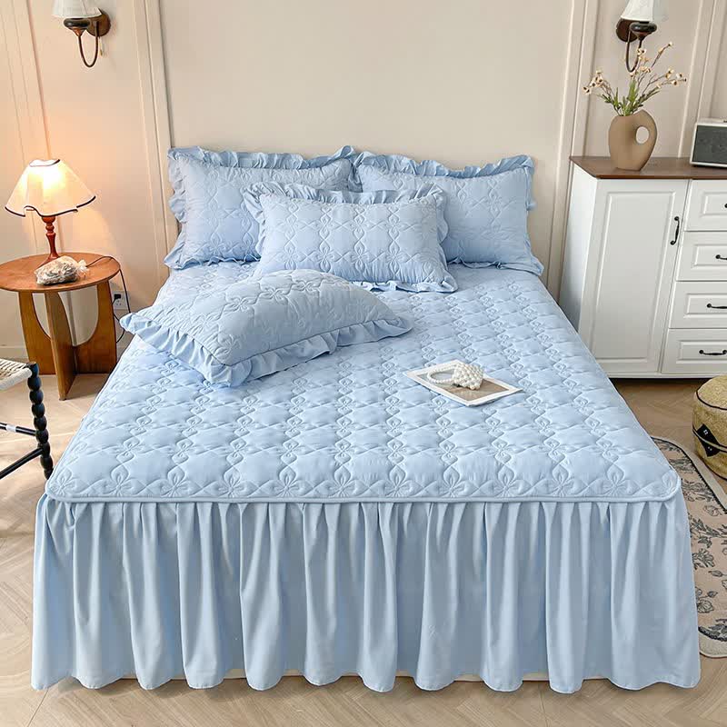 Lenzuolo con gonna trapuntata geometrica Ownkoti - Blu - Gonna letto con 2 federe - Matrimoniale Grande - image 12