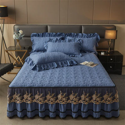 Lenzuolo trapuntato Ownkoti con gonna da letto staccabile - Blu reale - Gonna letto con 2 federe - Matrimoniale Grande - image 9